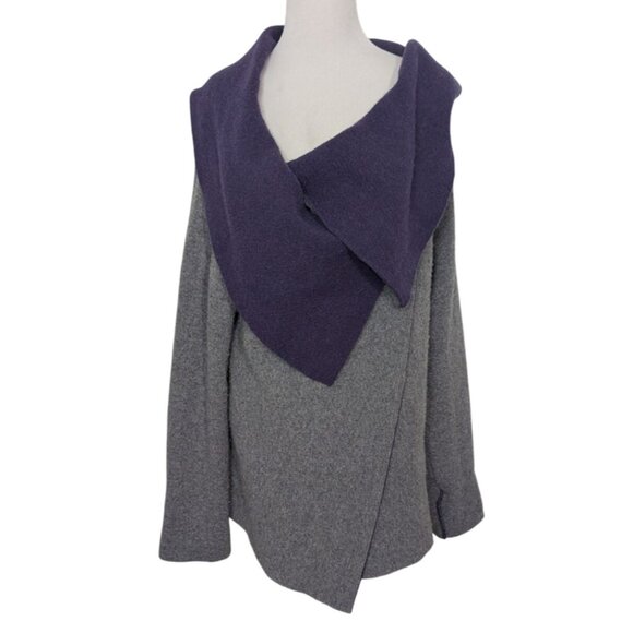 A Ida Wrap Cardigan Womens Size Large Gray Wool Blend Stretch Asymmetrical - Picture 1 of 11